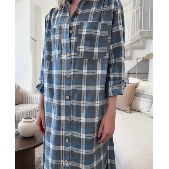 Listicle Out West Plaid Duster/Shirt Dress Blue & Grey 100% Cotton Sz. S - Picture 14 of 15